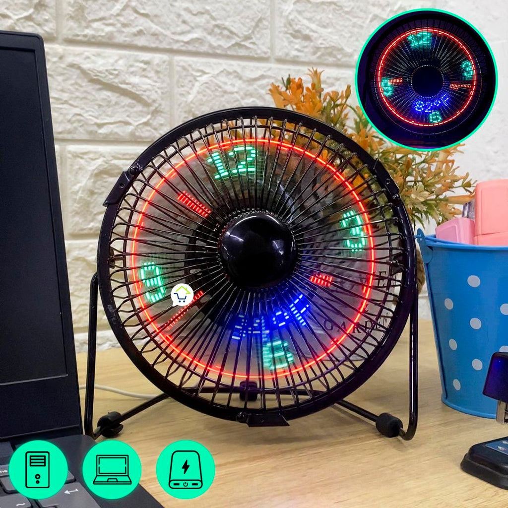 Ventilador + Reloj LED USB Temperatura Hogar Oficina Escritorio