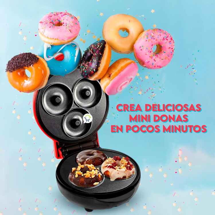 Máquina De Mini Donas Portátil x3 Donuts Waflera Antiadherente