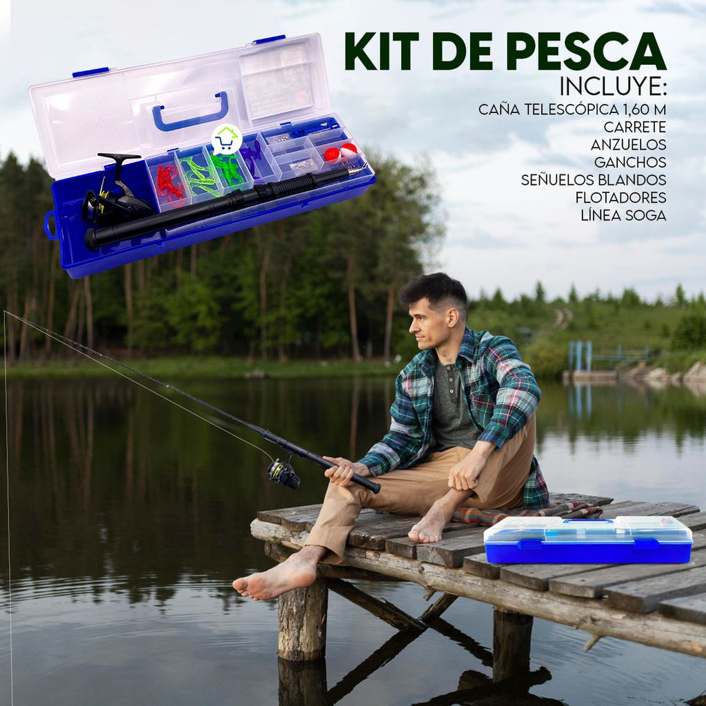 Kit Caña de Pescar Telescópica + Estuche + Anzuelos + Señuelos + Accesorios