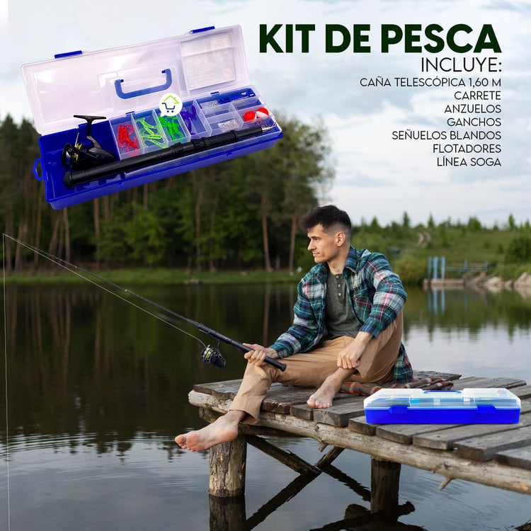 Kit Caña de Pescar Telescópica + Estuche + Anzuelos + Señuelos + Accesorios