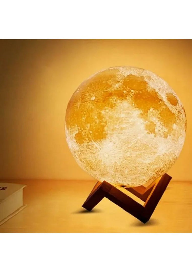 Lampara Luna 3D Luz led + base de madera.