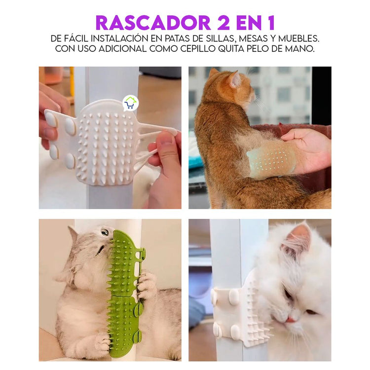 Rascador Quita Pelos Para Gato Flexible 2 en 1 Cepillo Masajeador Elimina Estrés